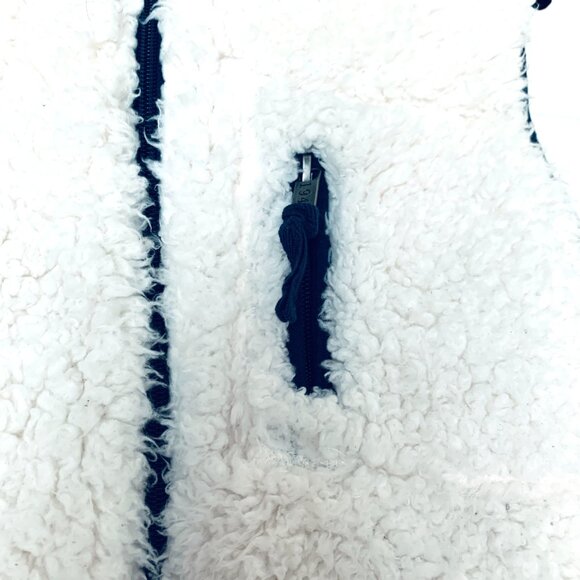 Cozy Sherpa Hooded Vest Teddy Bear Fleece Zip-Up w/ Navy Trim – Size Medium - Picture 4 of 5